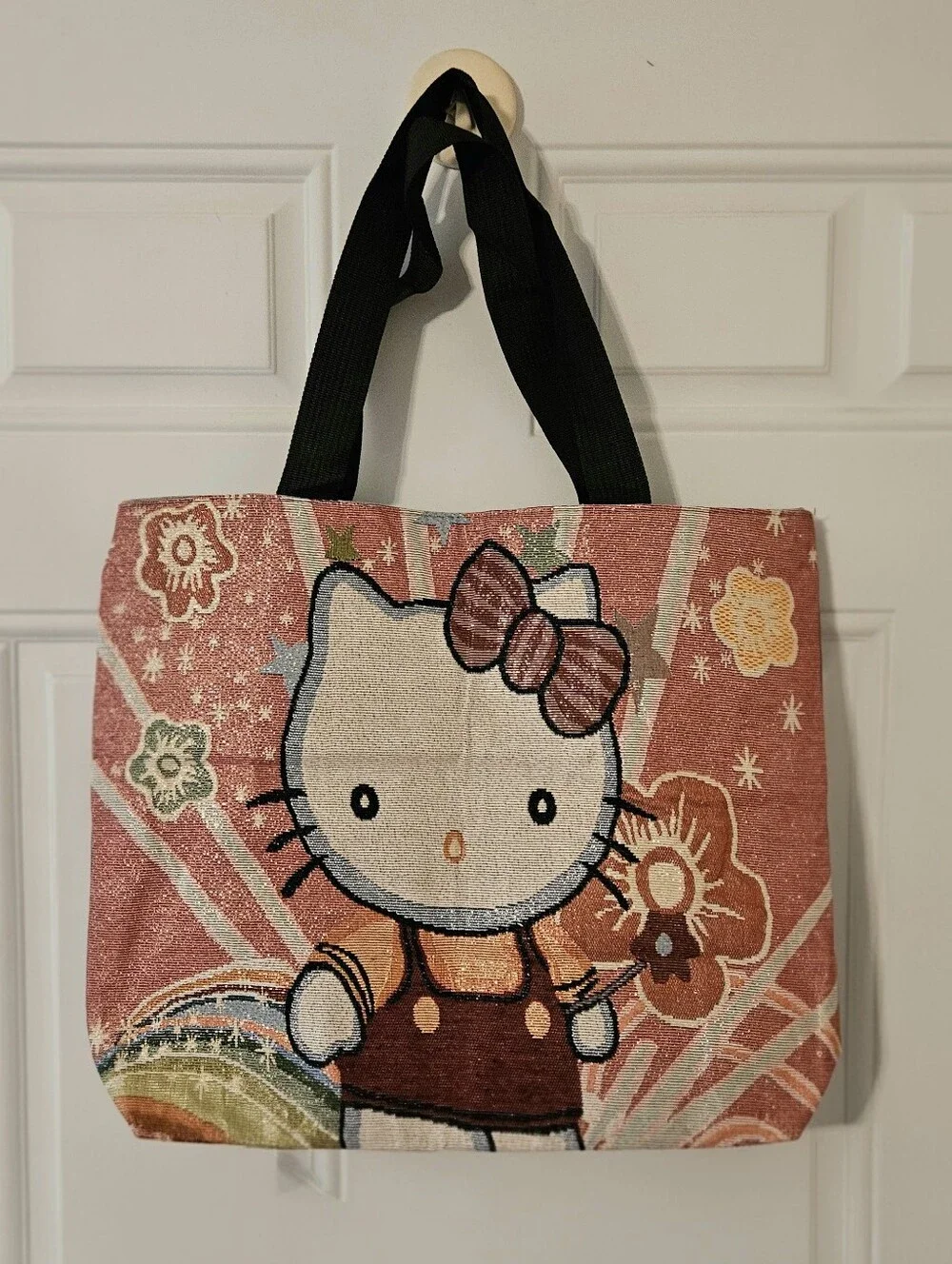 Kitty Floral Zipper Tote Bag